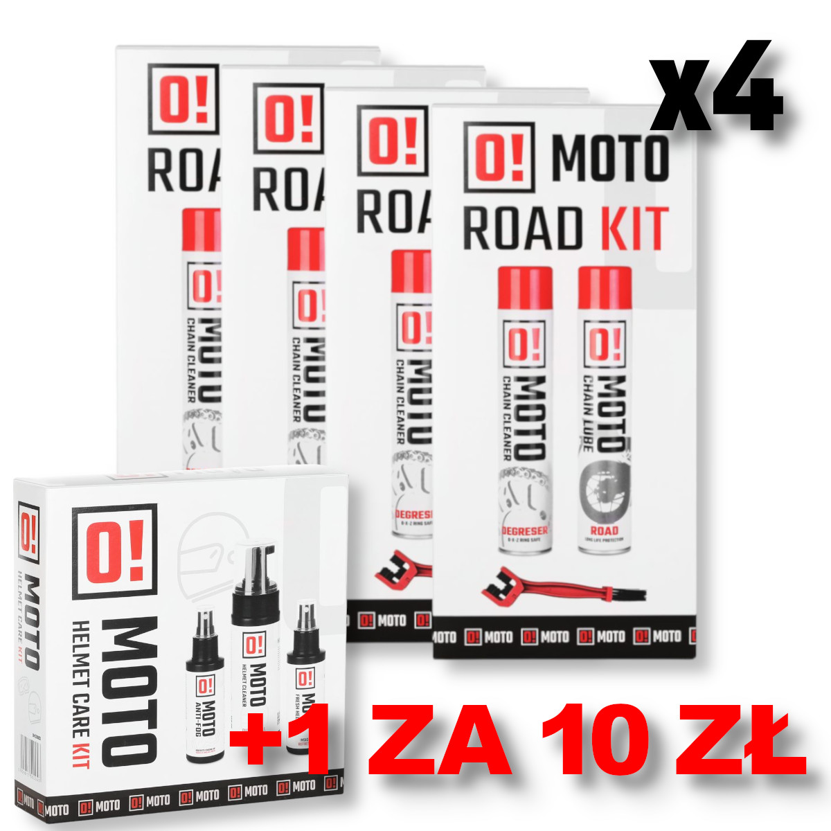 OMOTO sada 4+1 na čištění a mazání řetězu ROAD O! CHAIN CARE AND PROTECTION 2+1 sada s kartáč + OMOTO sada pro péči o přilbu O! HELMET CARE AND PROTECT